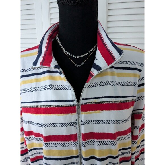 Chicos Weekends Jacket Women's 2 (L) Stripes Red Yellow Athleisure Nautical Rope - Picture 2 of 13